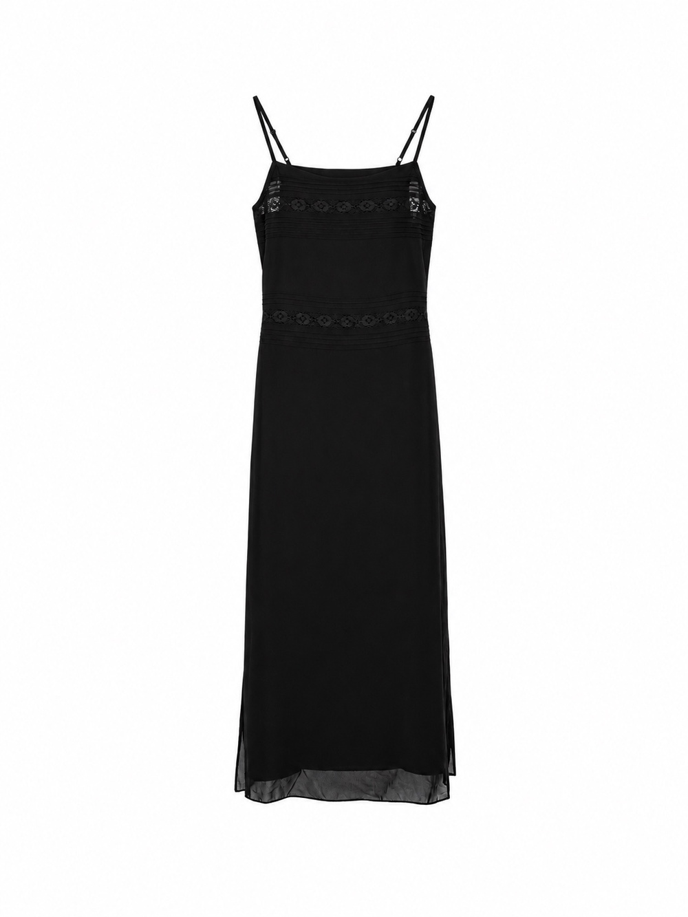 Ciao Lucia Black Lace Pintuck Maxi Slip Dress XS Adjustable Straps